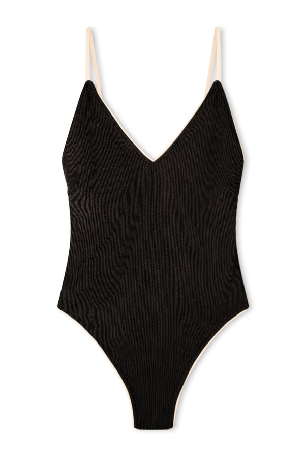 Textured V One Piece - Black