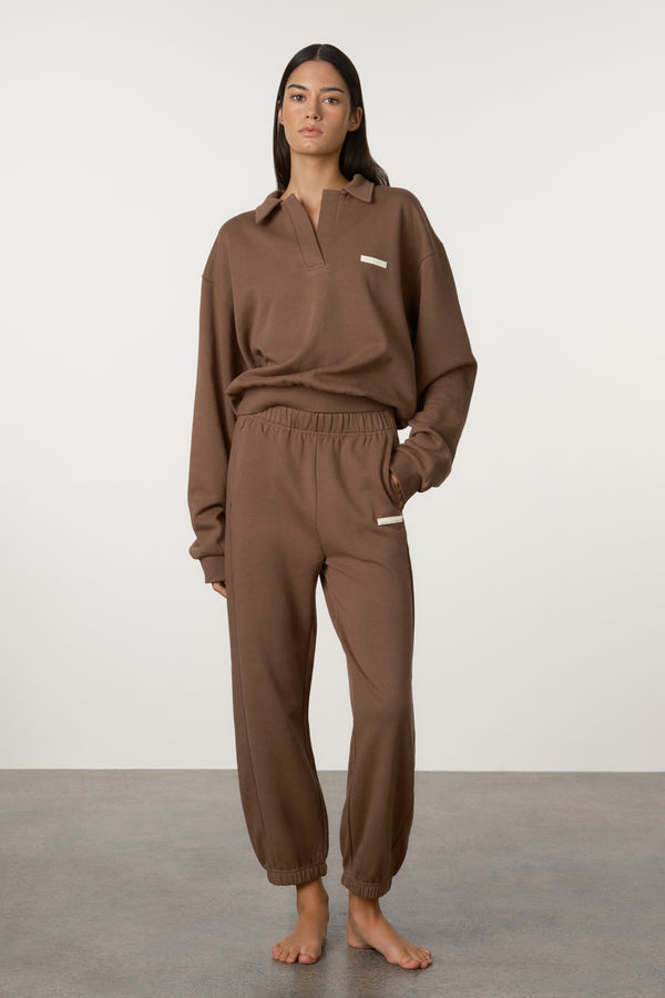 Collared Sport Sweatshirt - Carob