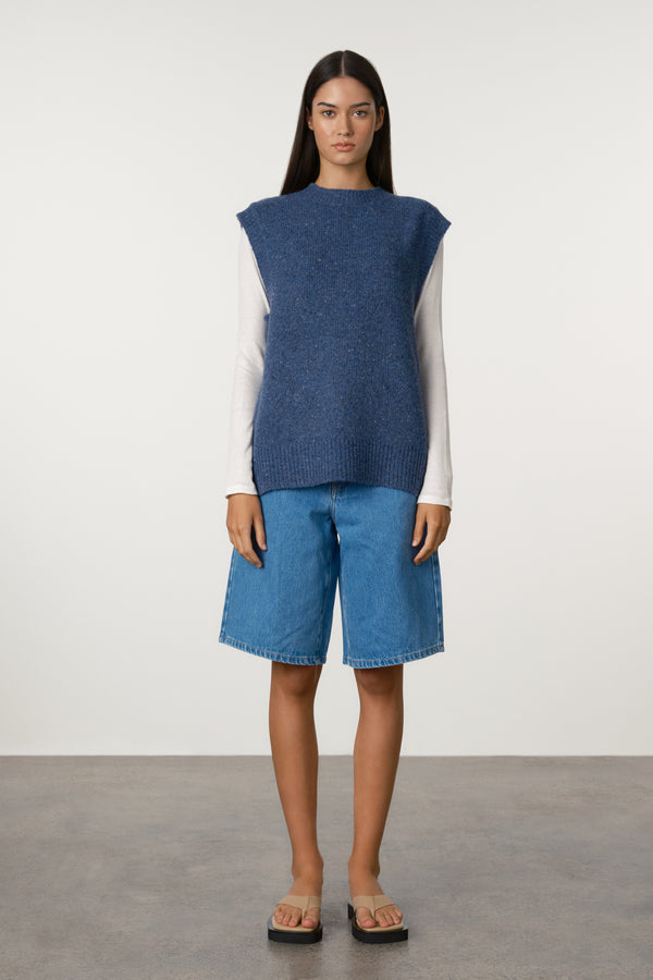 Indigo Blue Merino Wool Blend Knit Vest