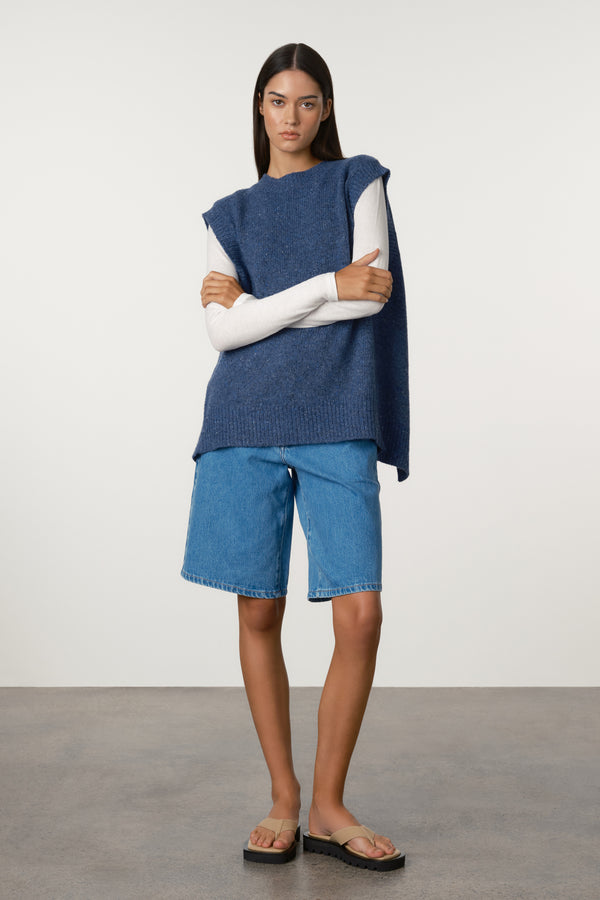 Indigo Blue Merino Wool Blend Knit Vest