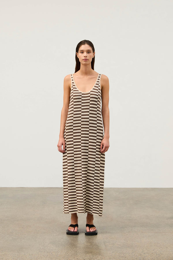 Cocoa Grid Textured Knit Dress