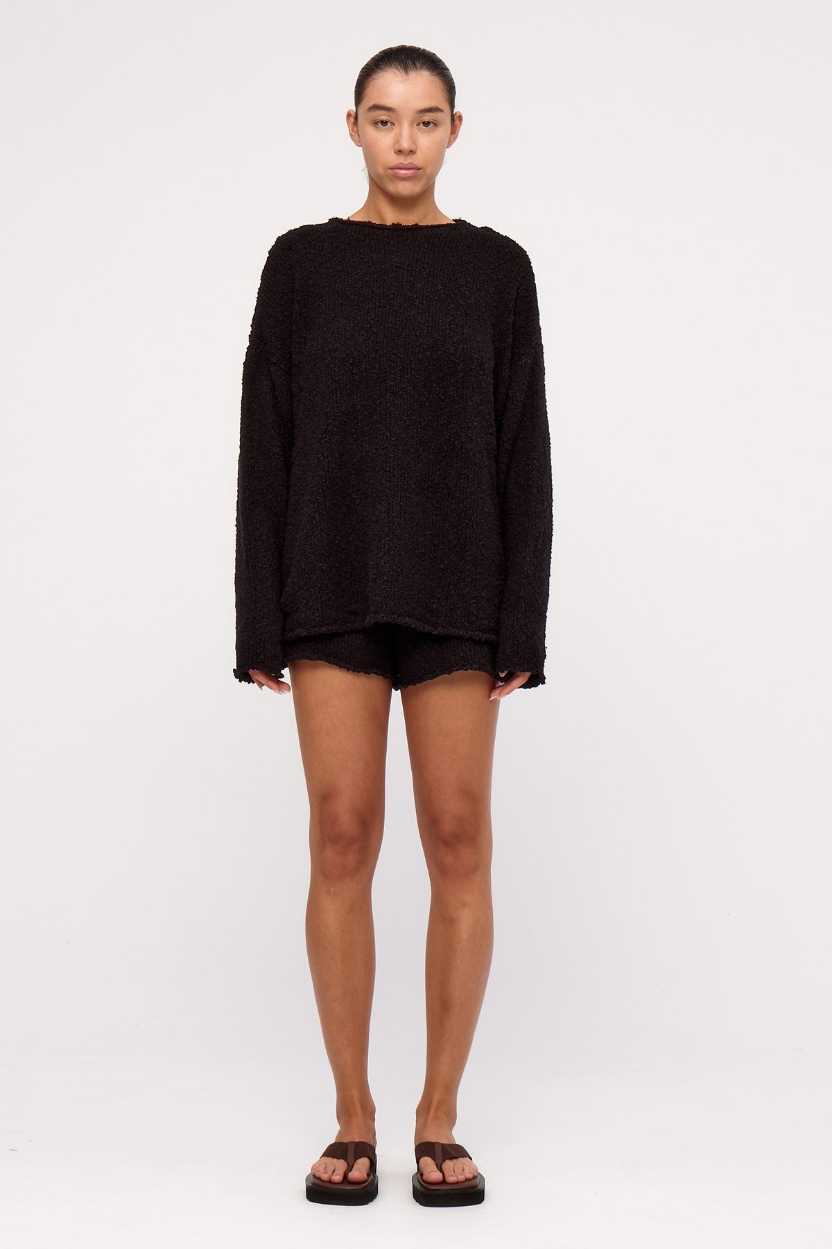Black Boucle Knit Short