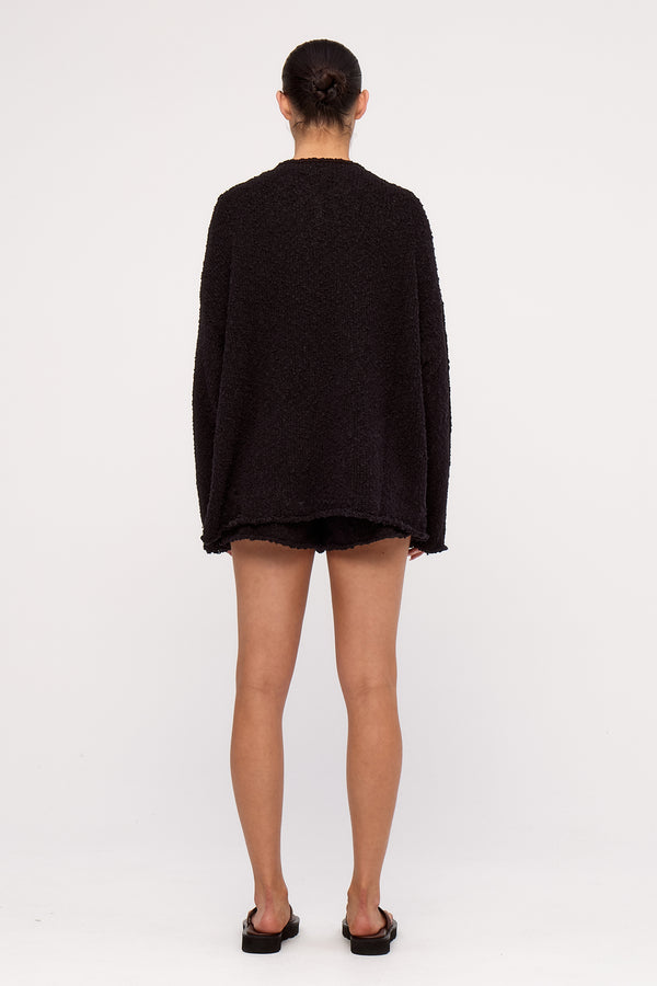 Black Boucle Knit Short