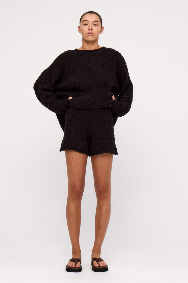 Black Boucle Knit Short