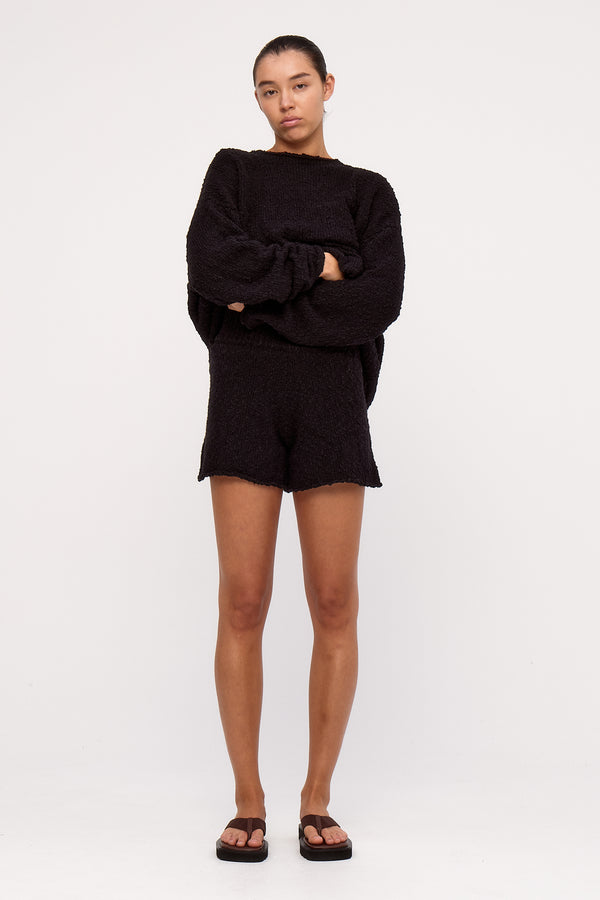 Black Boucle Knit Short