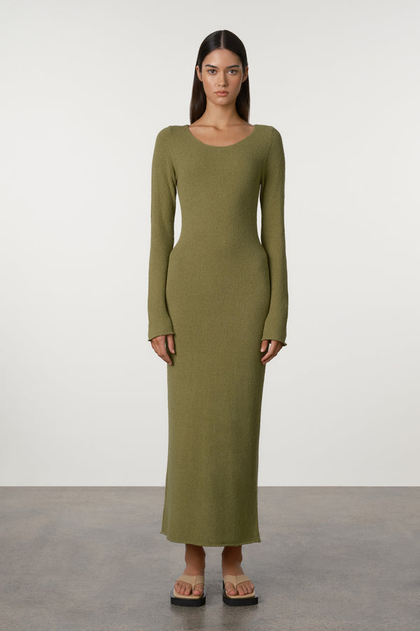 Olive Textured Knit Dress