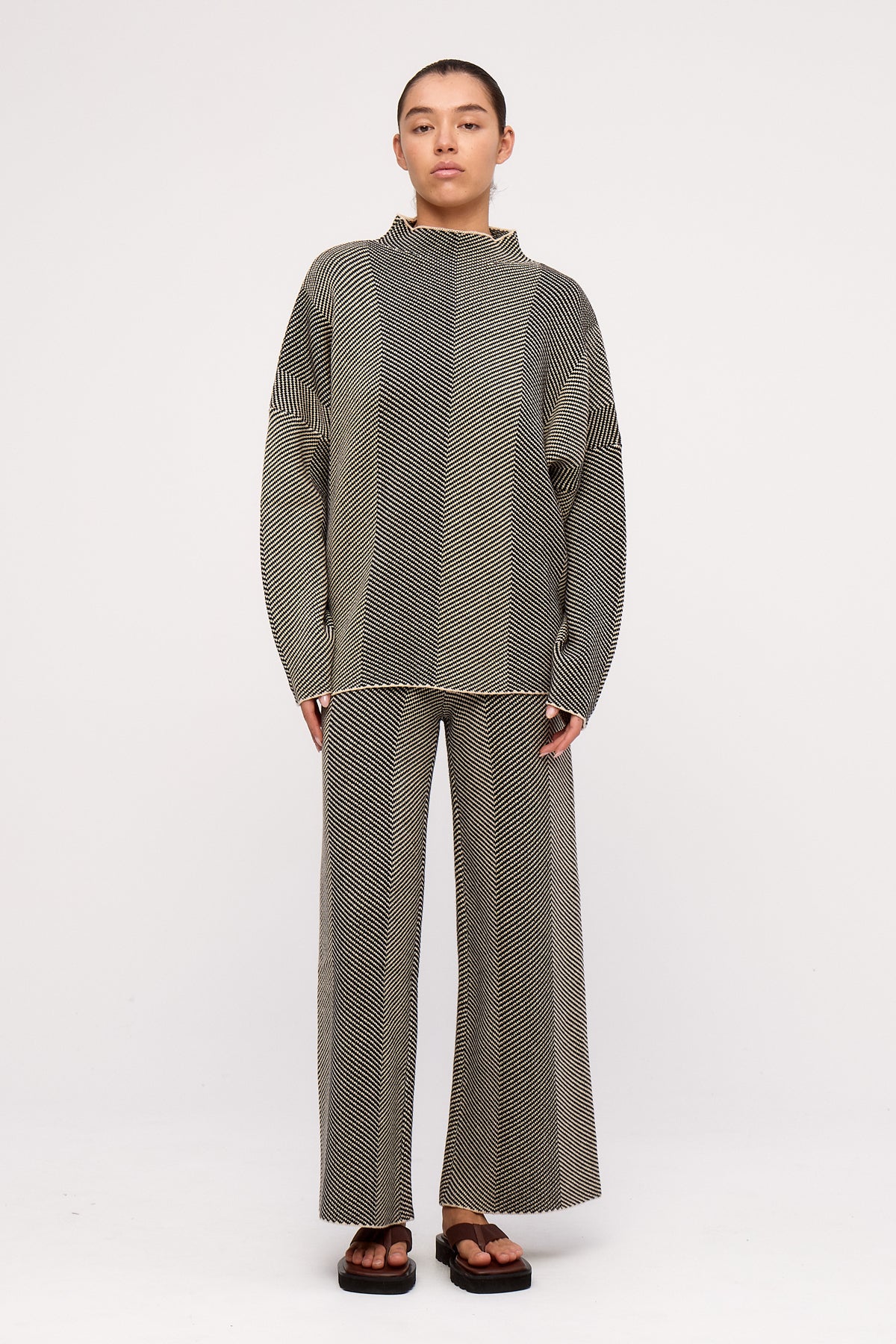 Black Herringbone Knit Jumper