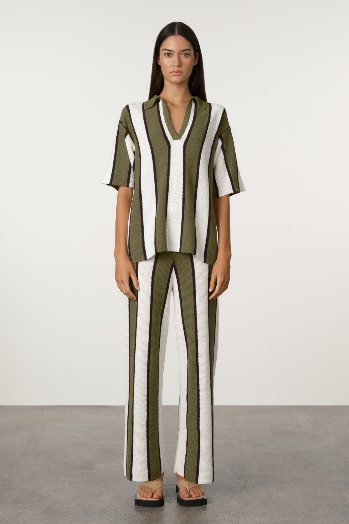Olive Stripe Textured Knit Pant