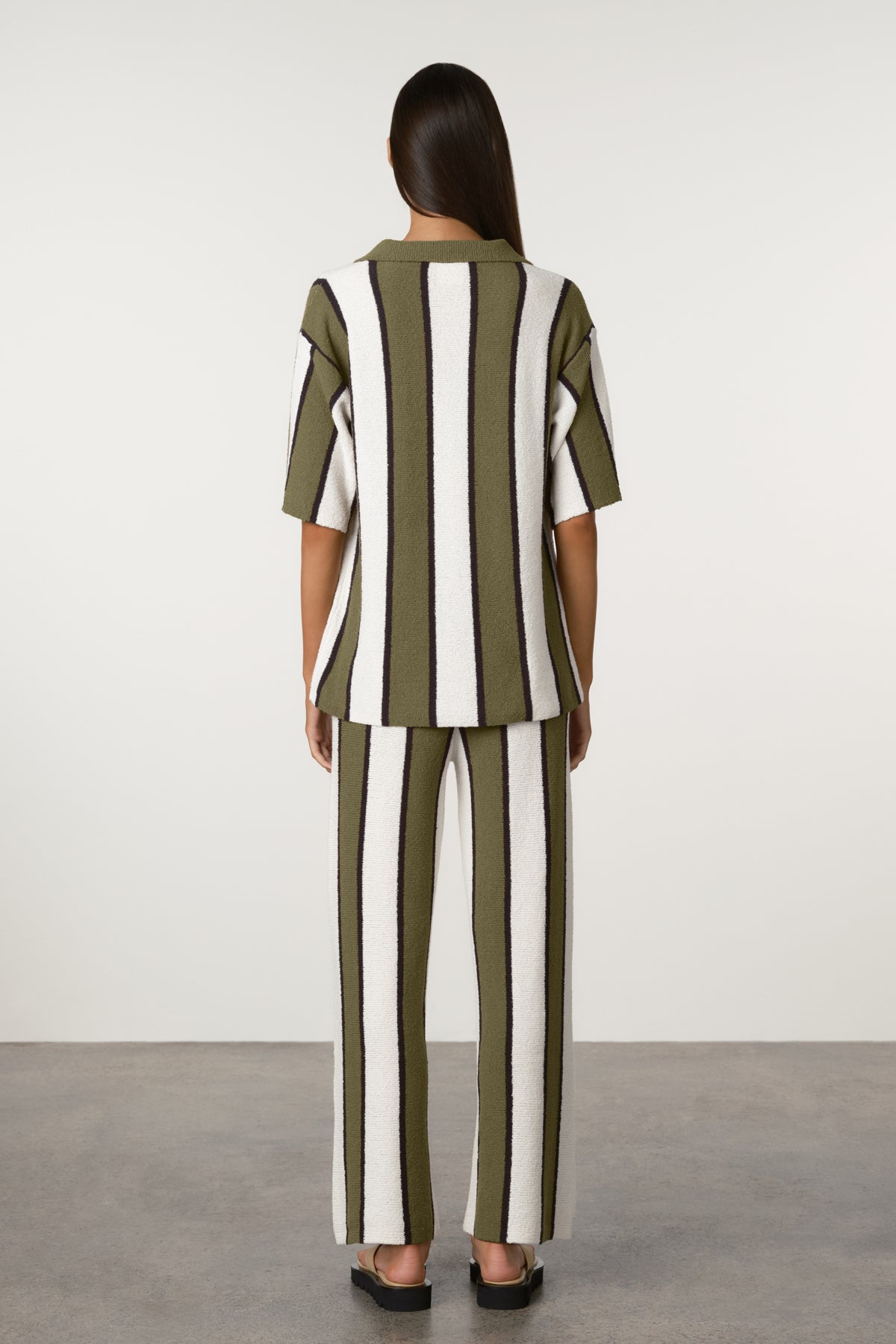 Olive Stripe Textured Knit Pant