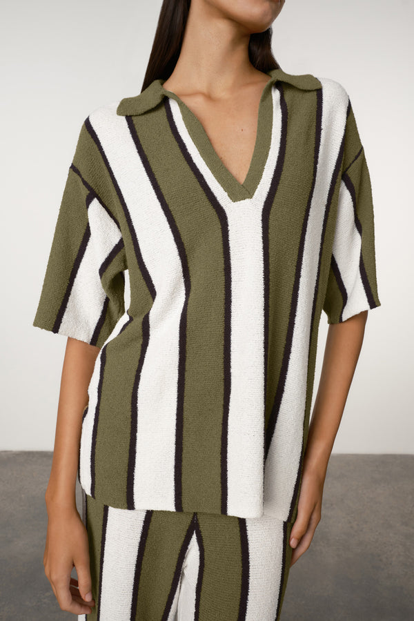 Olive Stripe Textured Knit Shirt