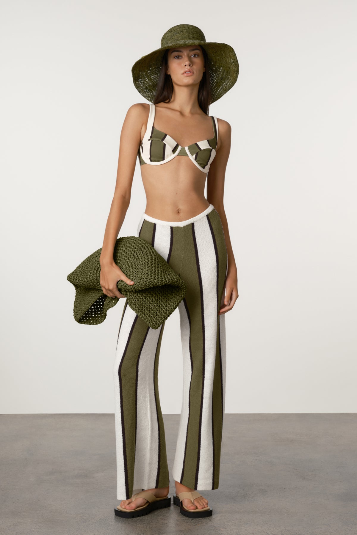 Olive Stripe Textured Knit Pant