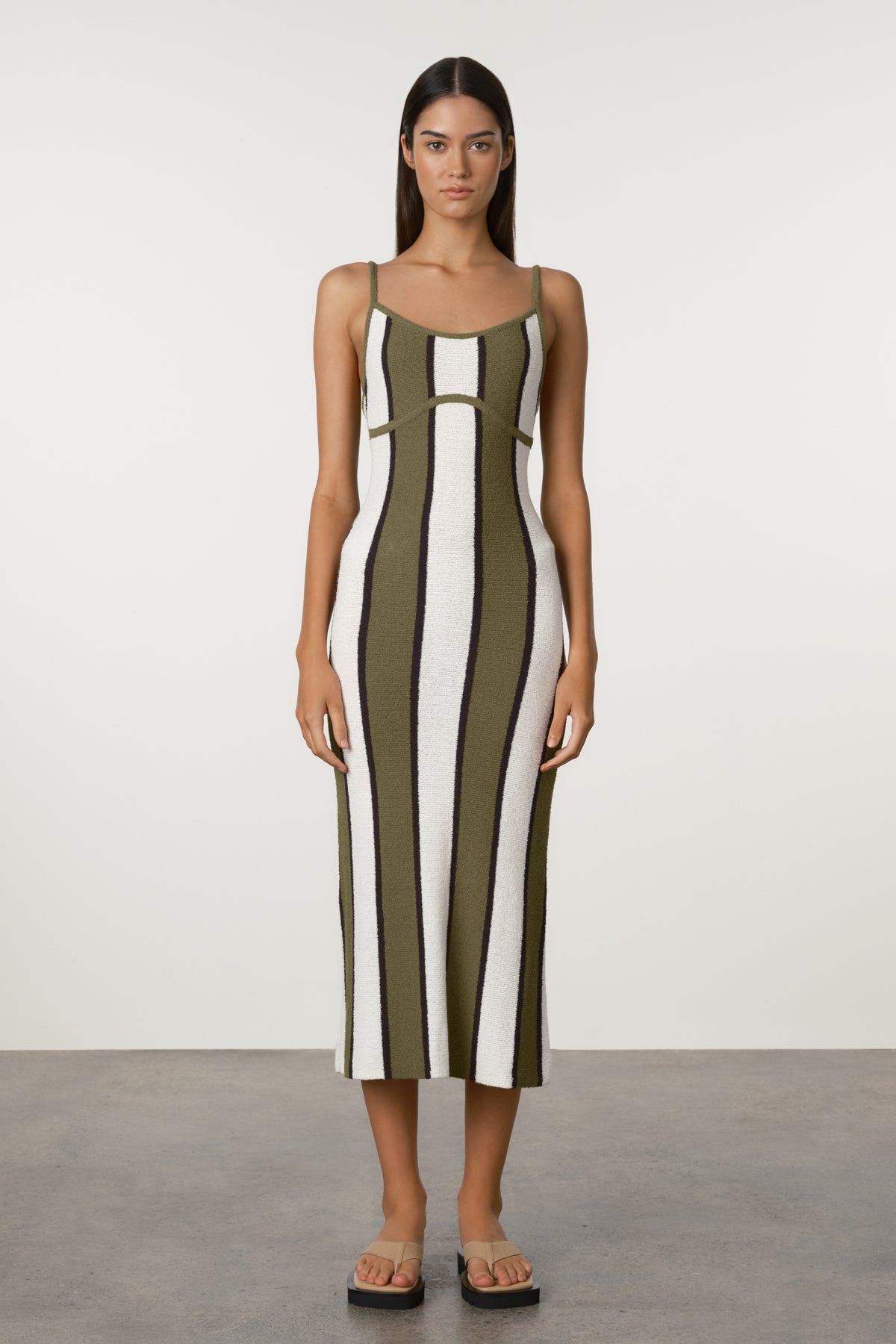 Olive Stripe Textured Knit Dress