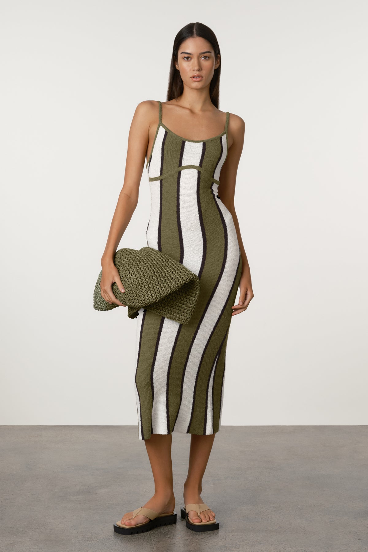 Olive Stripe Textured Knit Dress