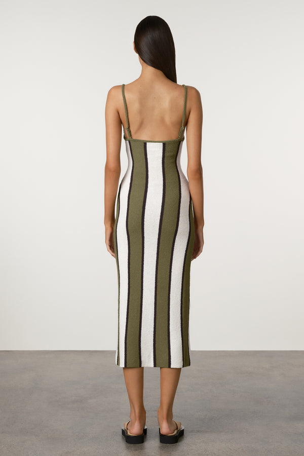 Olive Stripe Textured Knit Dress
