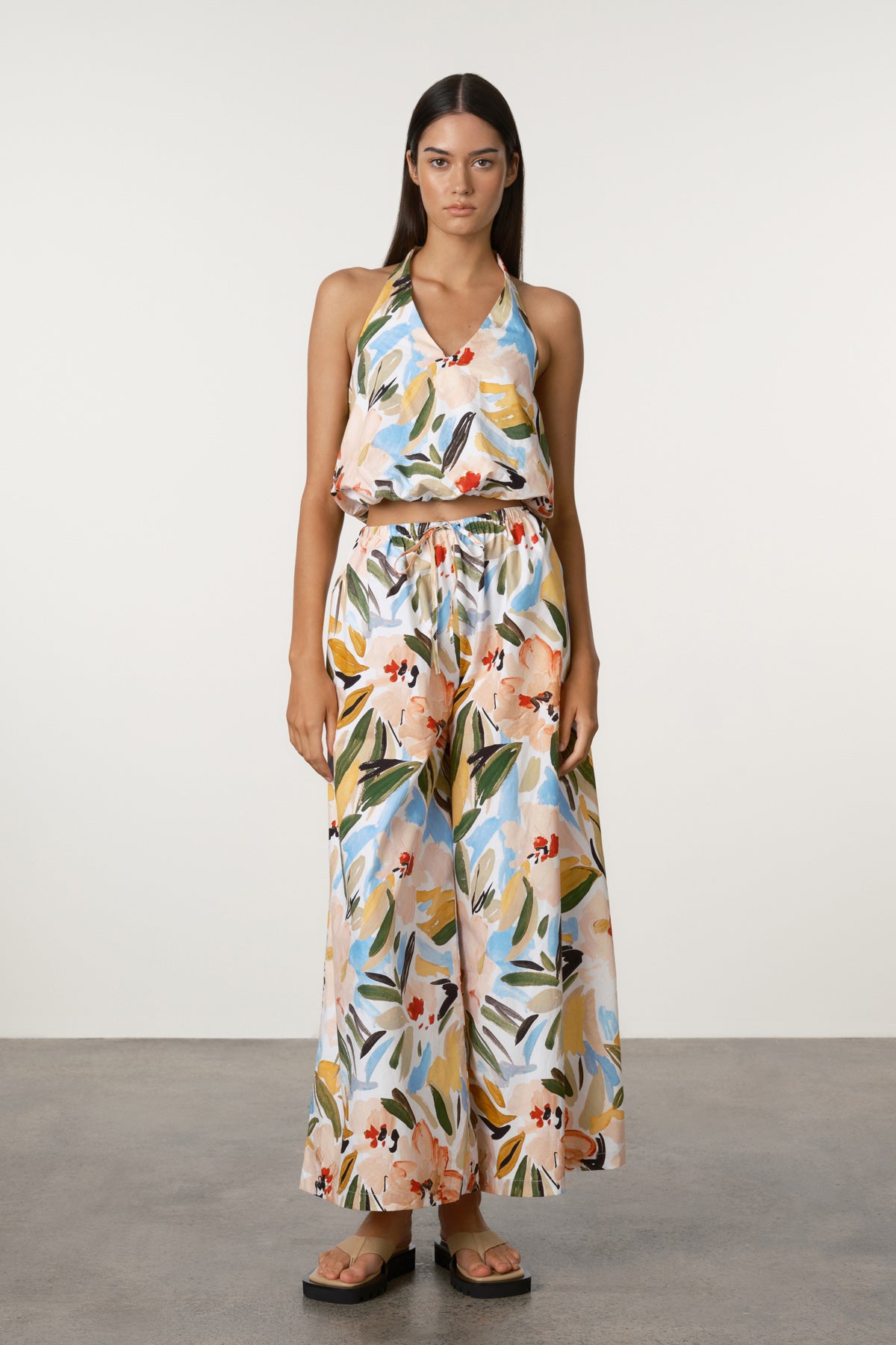 Summer Floral Cotton Halter Top