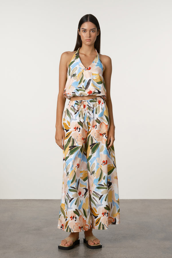 Summer Floral Cotton Halter Top