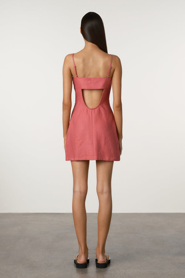 Linen Mini Dress - Berry