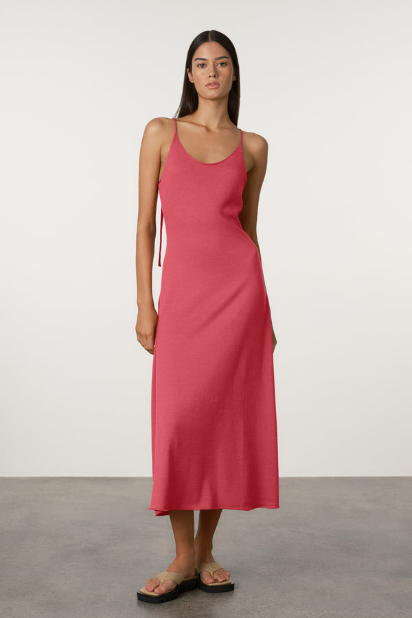 Cotton Blend Knit Tie Dress - Berry