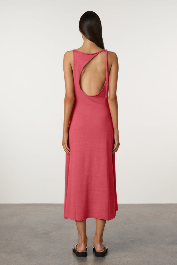 Cotton Blend Knit Tie Dress - Berry