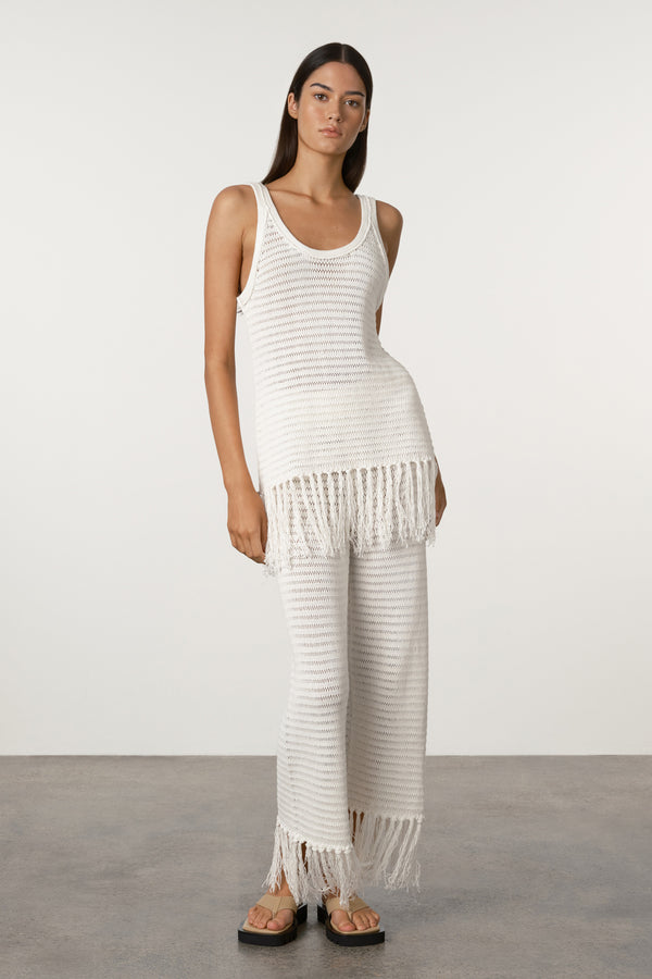 Crochet Knit Pant - White