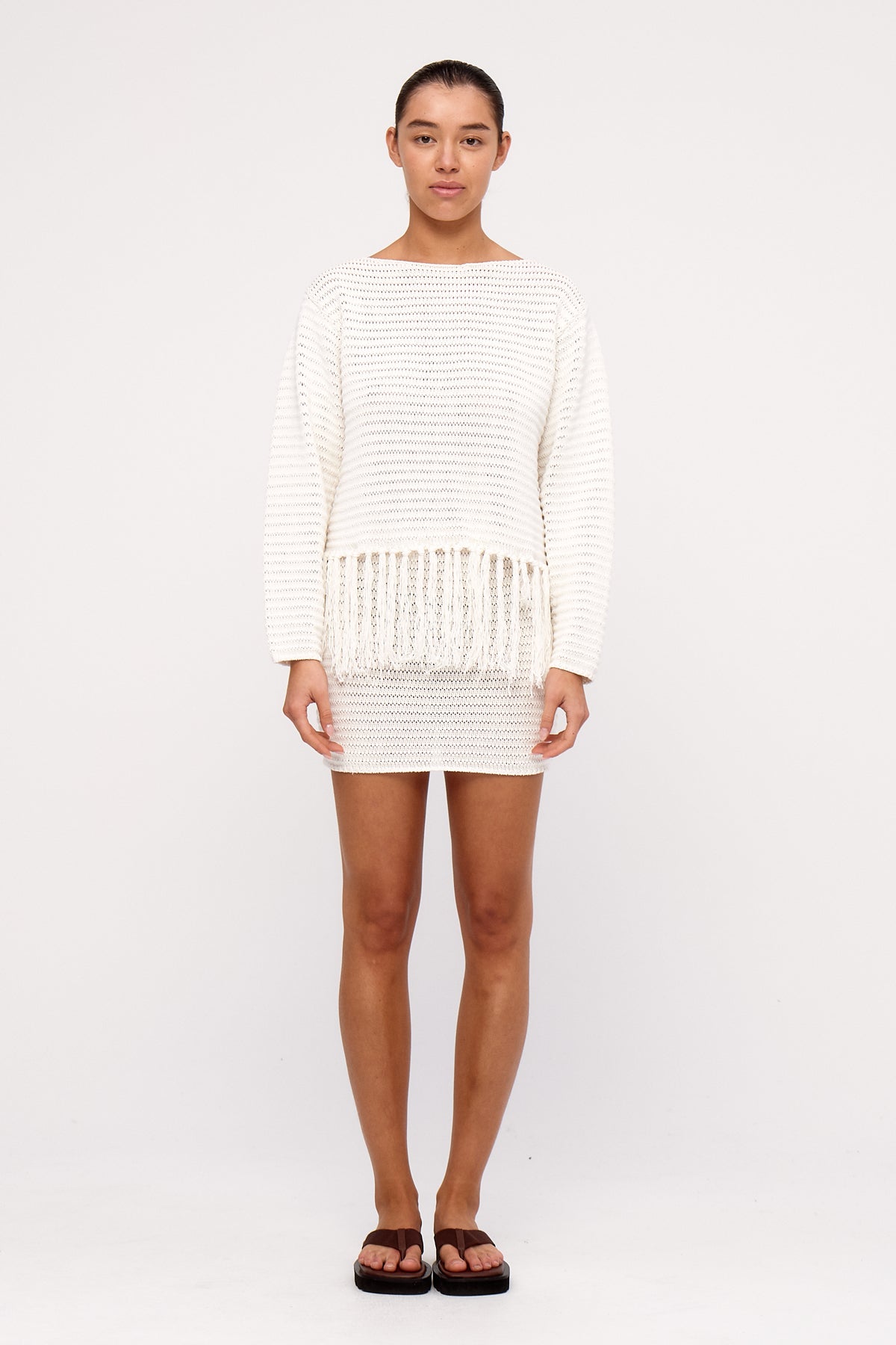 Crochet Knit Mini Skirt - White