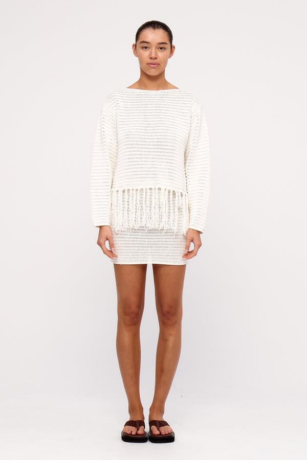 Crochet Knit Mini Skirt - White