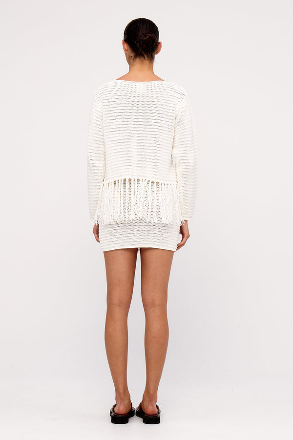 Crochet Knit Mini Skirt - White