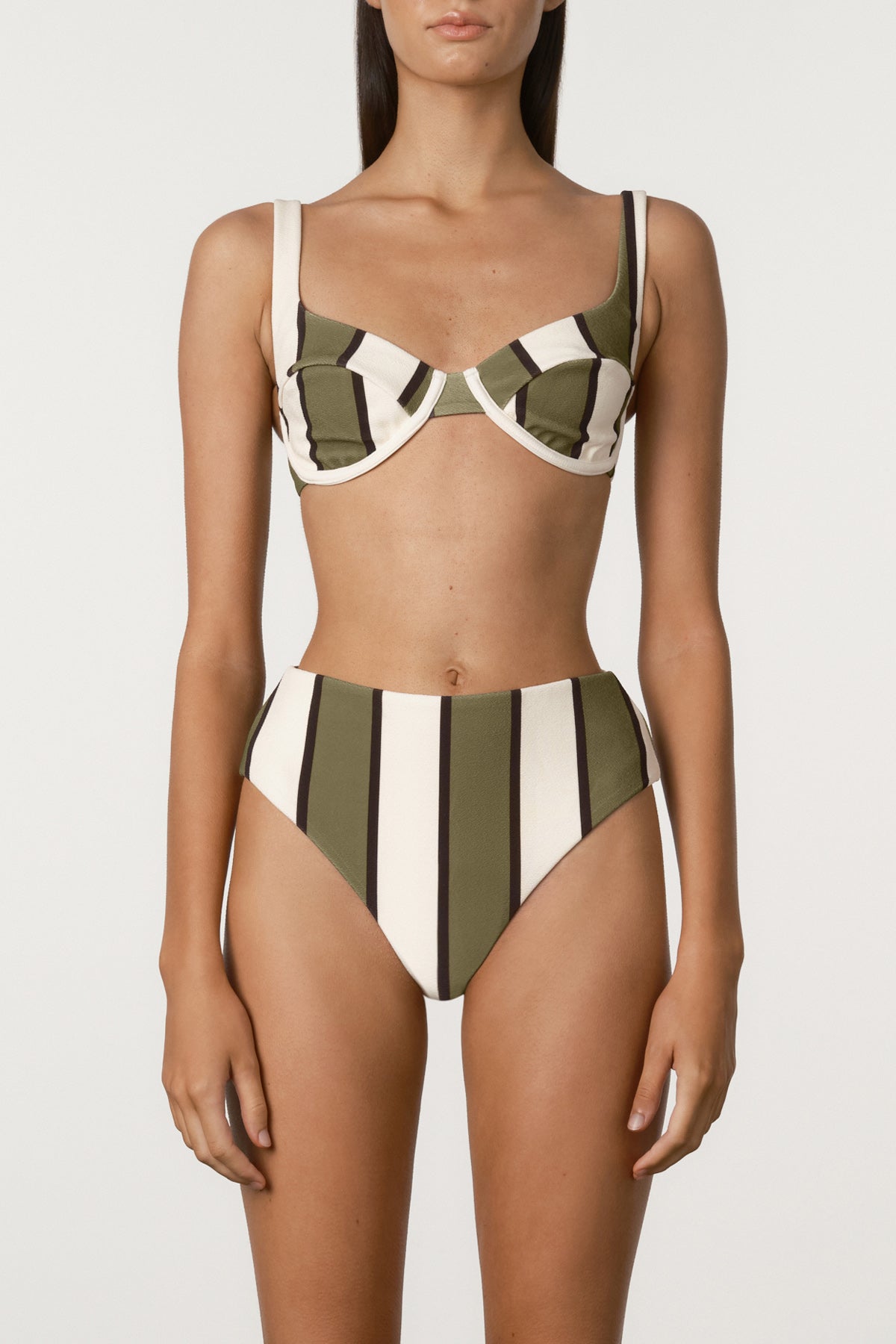 Olive Stripe Waisted Full Brief