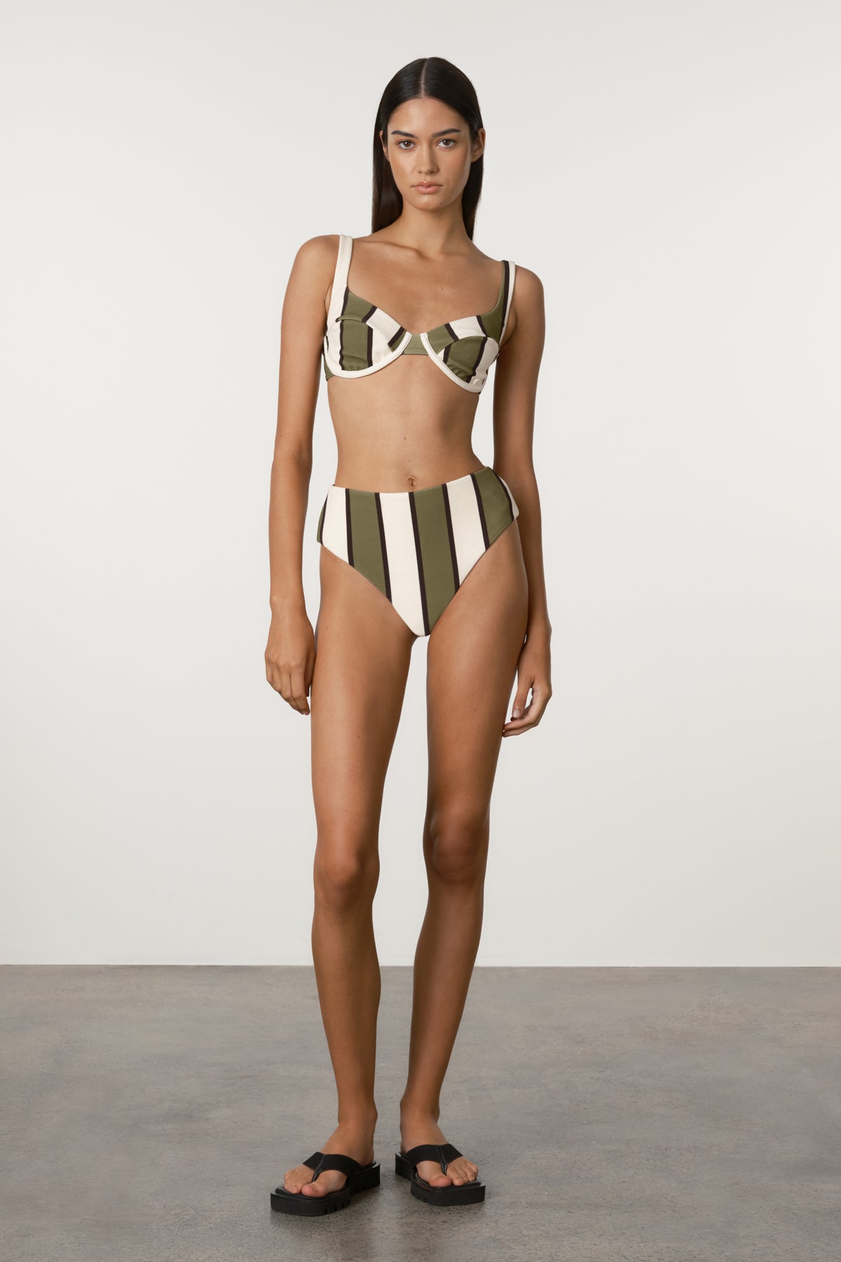 Olive Stripe Waisted Full Brief