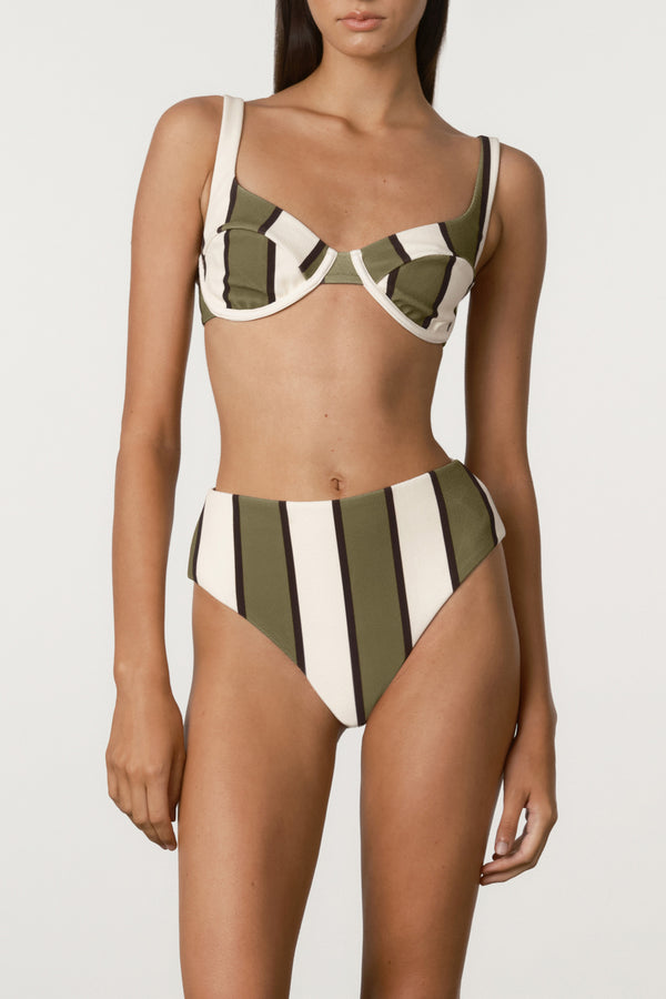 Olive Stripe Waisted Full Brief
