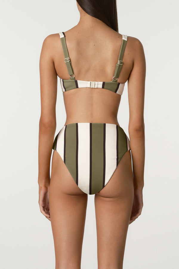 Olive Stripe Waisted Full Brief