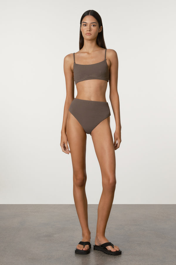 Waffle Waisted High Brief - Carob