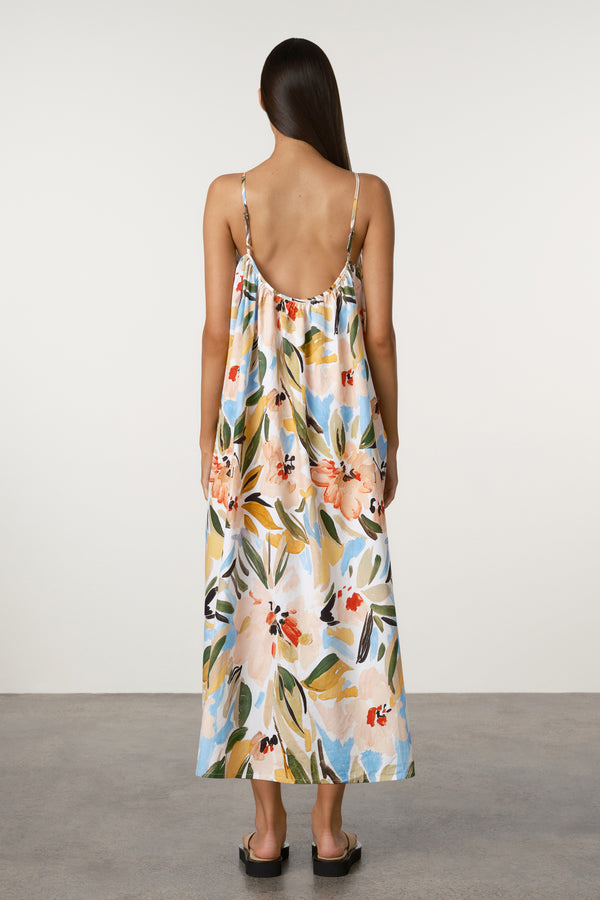 Summer Floral Gathered Cotton Dress