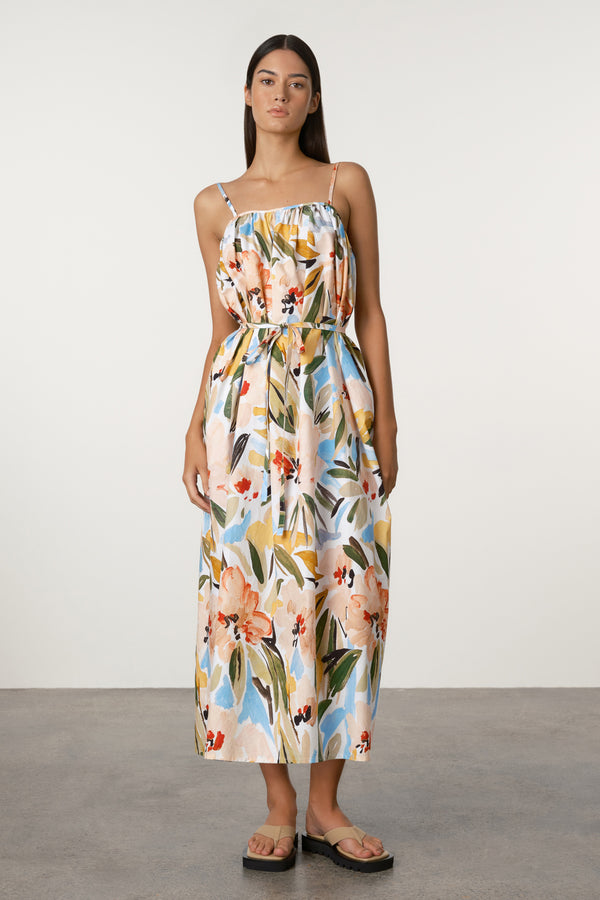 Summer Floral Gathered Cotton Dress