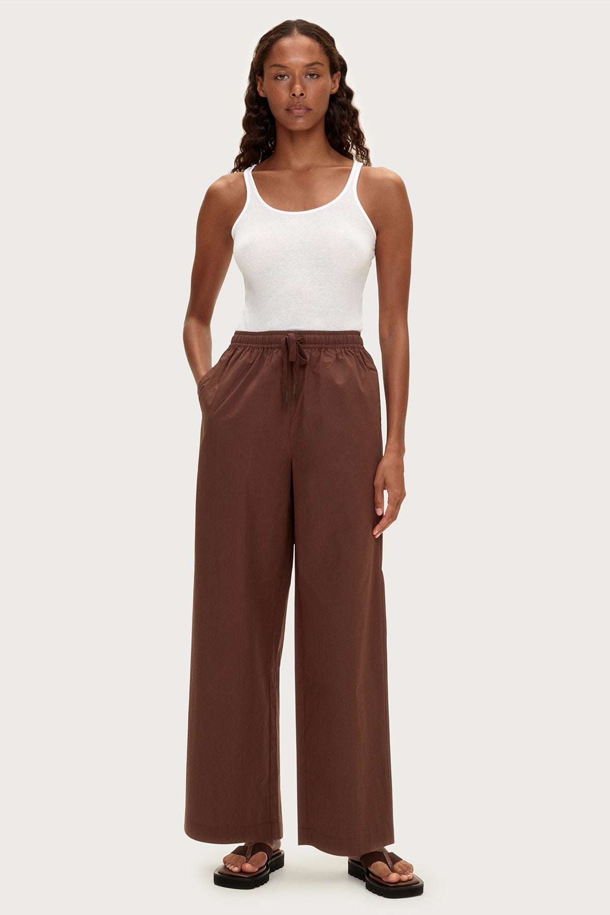 Cotton Poplin Pant - Brown