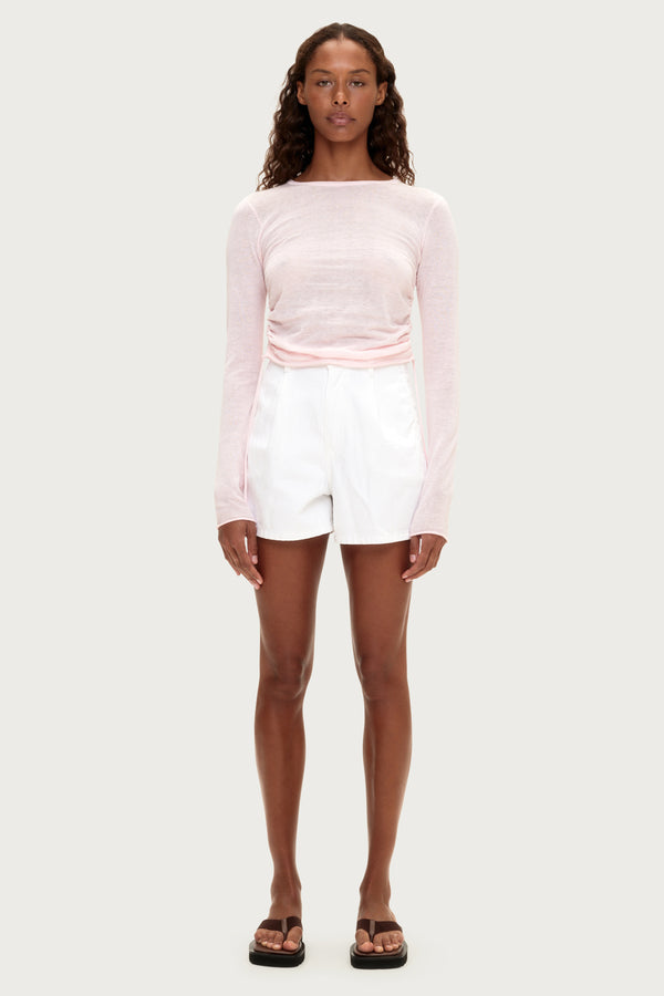 Gathered Long Sleeve Knit Top - Soft Pink