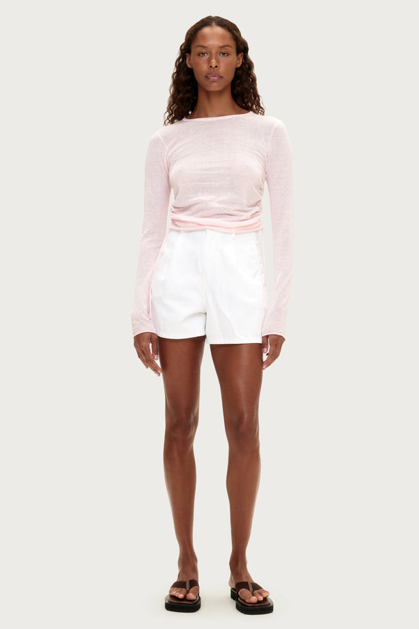 Gathered Long Sleeve Knit Top - Soft Pink