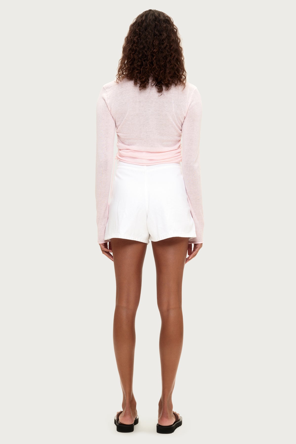 Gathered Long Sleeve Knit Top - Soft Pink