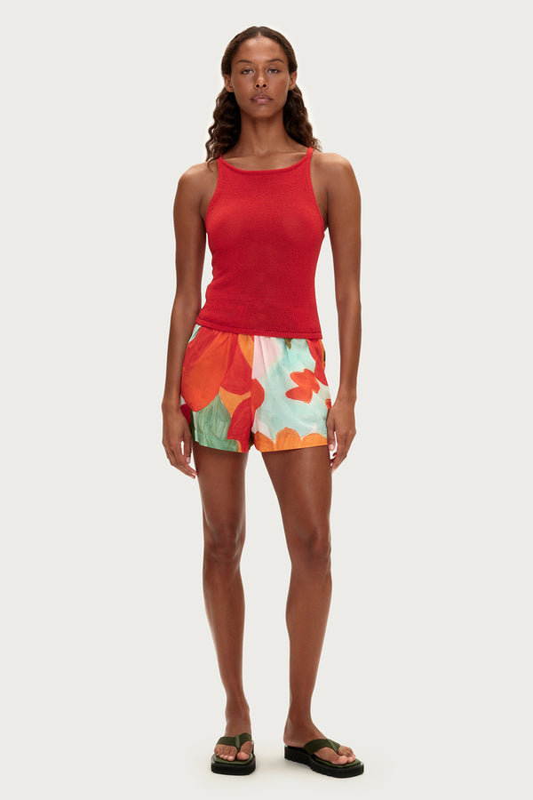 Cotton Silk Short - Red Floral