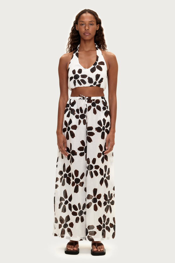 Cotton Halter Top - Chocolate Flower