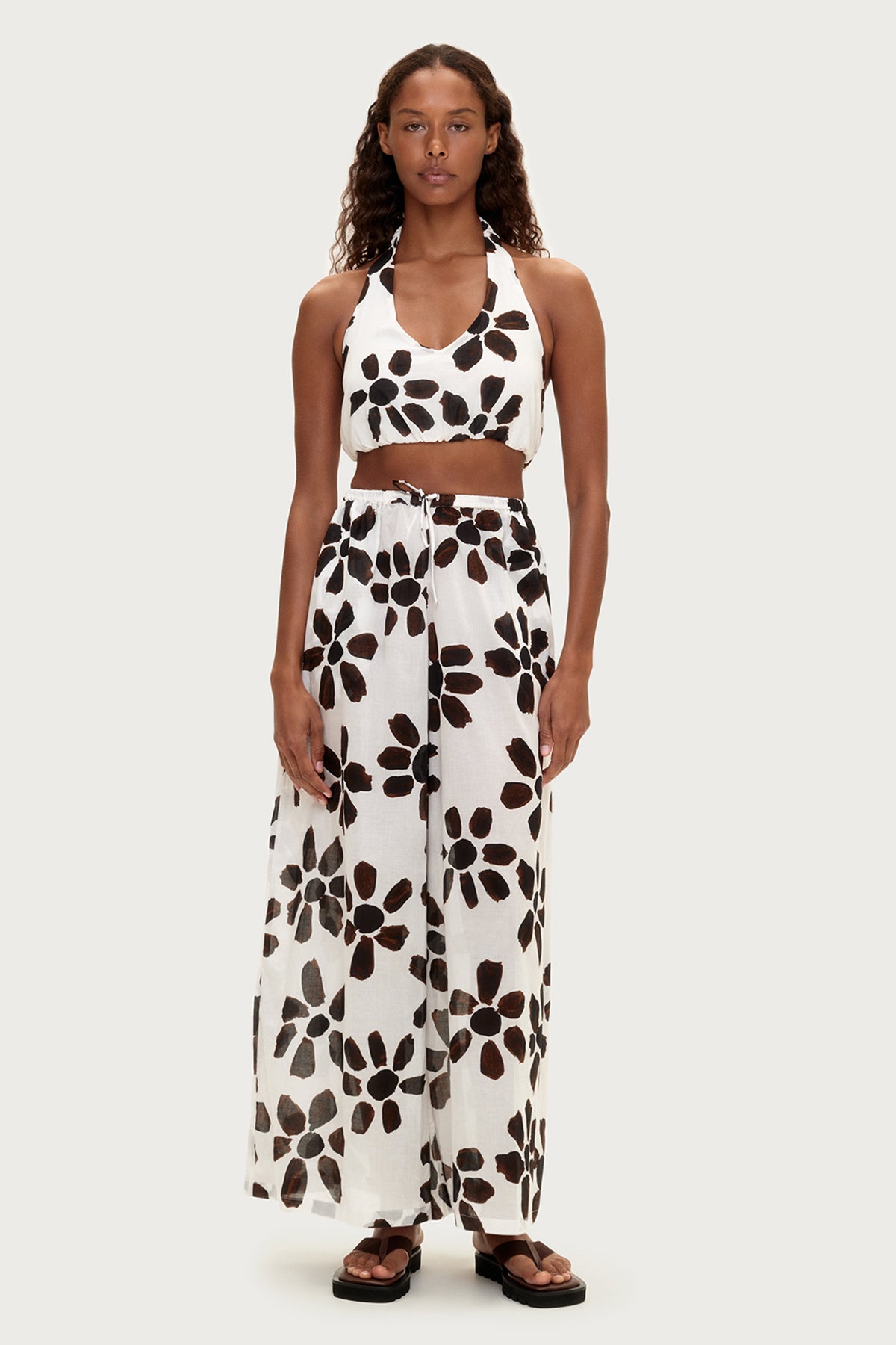 Cotton Halter Top - Chocolate Flower