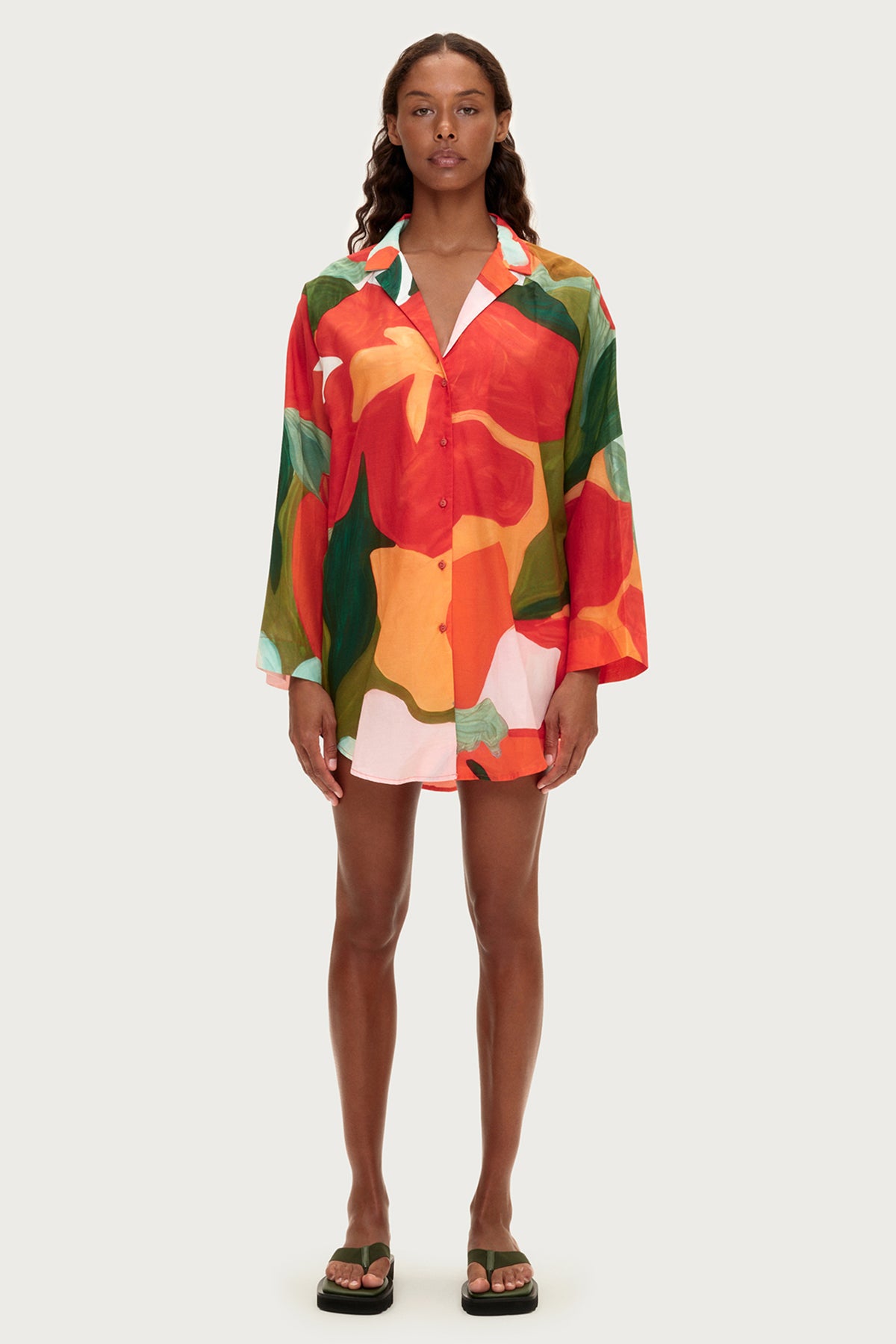 Cotton Silk Shirt - Red Floral