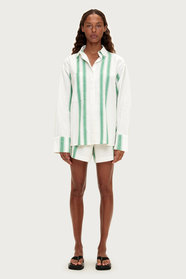 Cotton Linen Shirt - Green Stripe