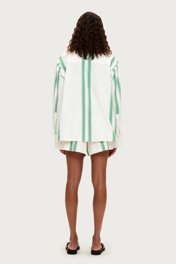 Cotton Linen Shirt - Green Stripe