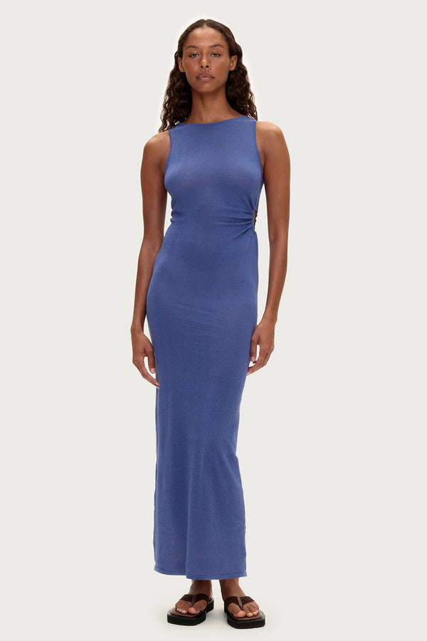 Cut Out Knit Dress - Blue