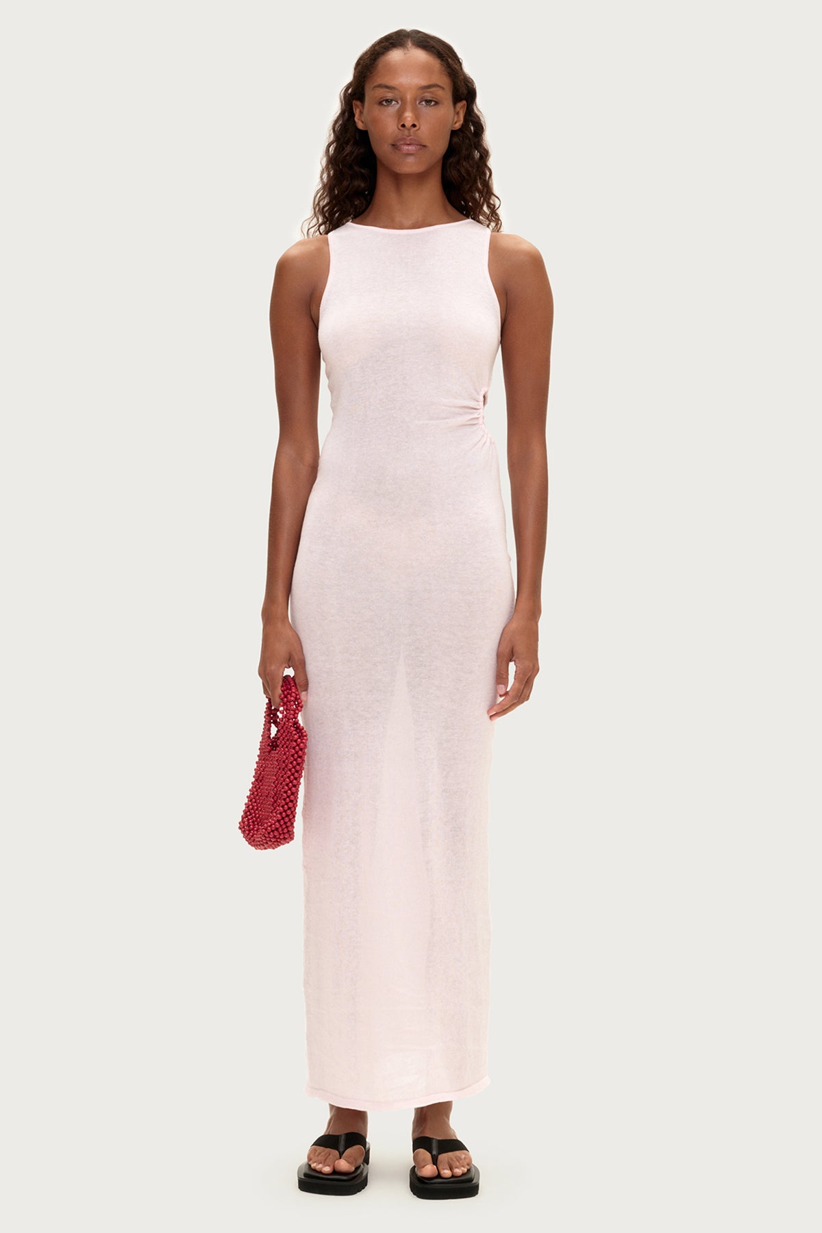 Cut Out Knit Dress - Soft Pink