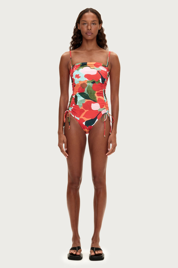 Gathered One Piece - Red Floral
