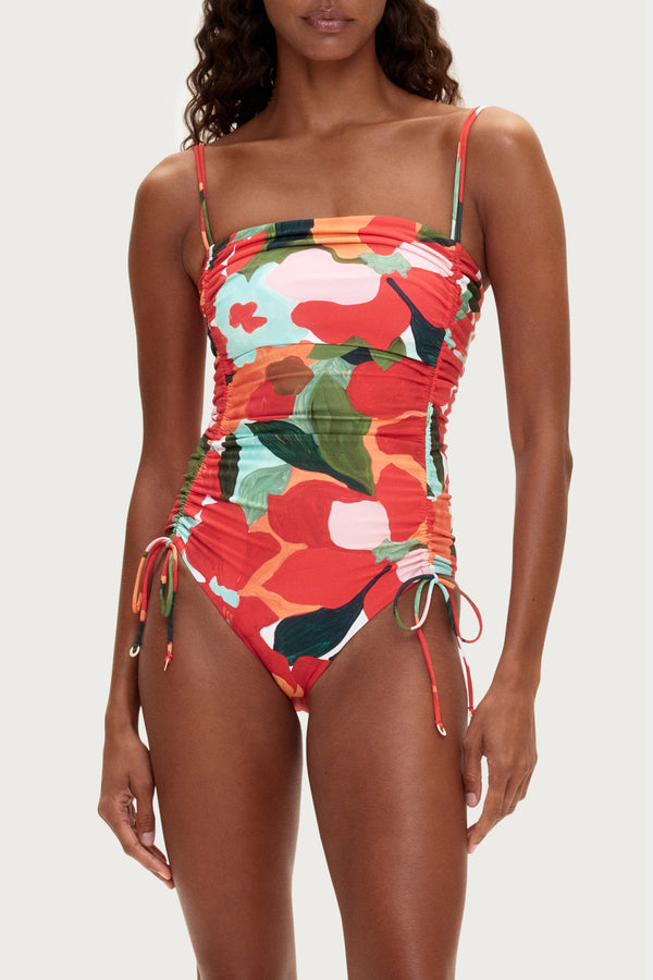 Gathered One Piece - Red Floral