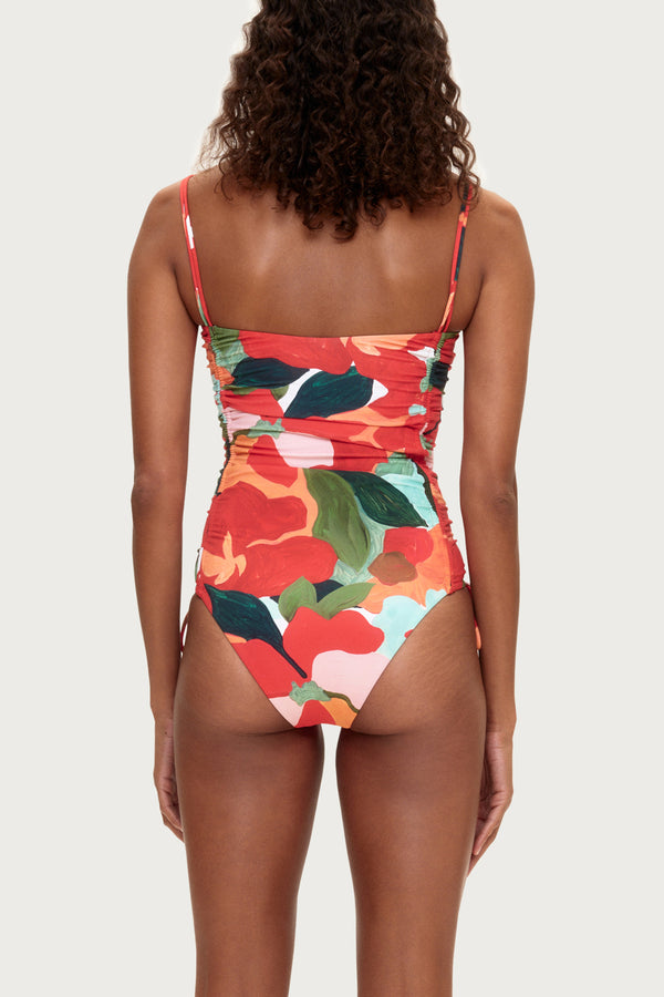Gathered One Piece - Red Floral
