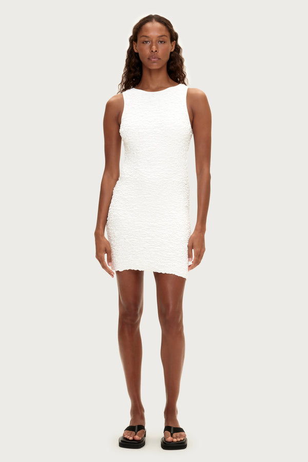 Crinkle Knit Mini Dress - White